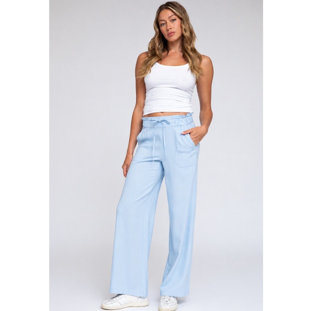 Rewash Wide Leg Pants Womens L Blue Linen Blend Casual Beachy Vacation Comfort